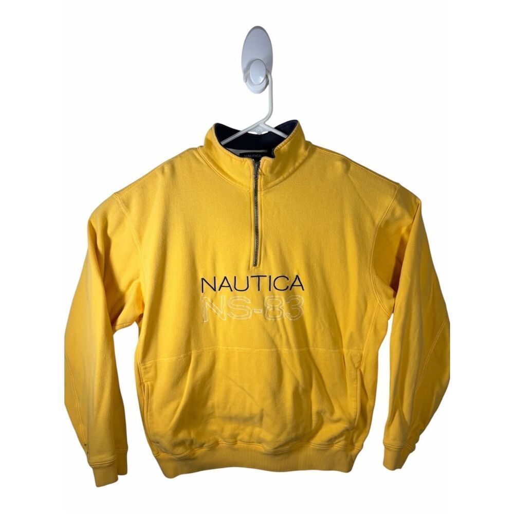 Vintage Nautica Sweater Mens XL Yellow Embroidered Fleece Mock Neck NS-83
